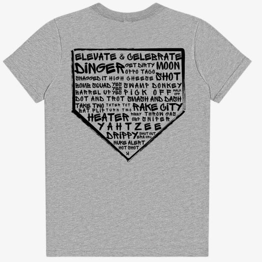 Drippy Boyz Gray Tee with Dugout Slang Design – Youth Baseball Apparel
