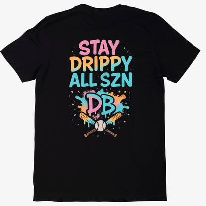 Stay Drippy All SZN Black Youth Baseball Shirt by Drippy Boyz – Graffiti Style with DB Logo