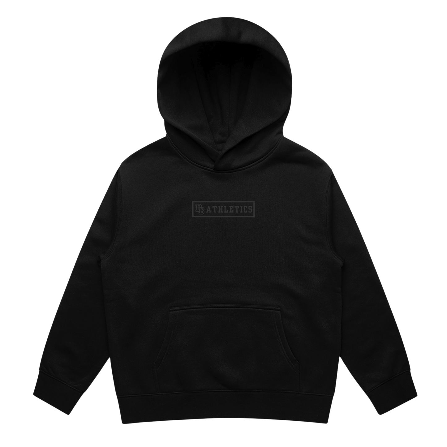 Black hoodie with a logo on the chest against a transparent background
