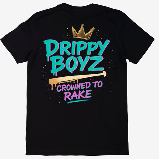 Drippy Boyz Black Shirt with Crown, Bat, and Graffiti Logo – Baseball Apparel for Athletes