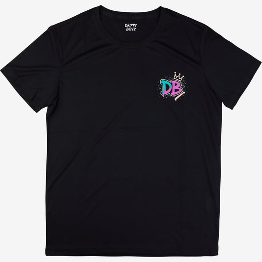 Drippy Boyz Black Shirt with Crown, Bat, and Graffiti Logo – Baseball Apparel for Athletes